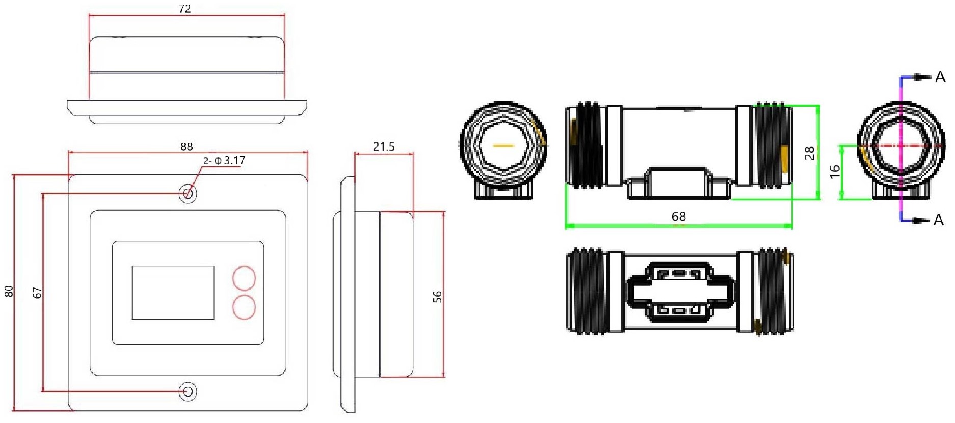 DigiFlow 6710M-66TM , 3_4”-3-尺寸