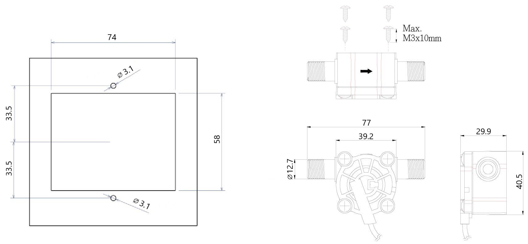 DigiFlow 6710M-TM , 1_4”-1-尺寸